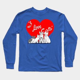 I Love Cats Vintage Retro Gift For Cat Lovers Long Sleeve T-Shirt